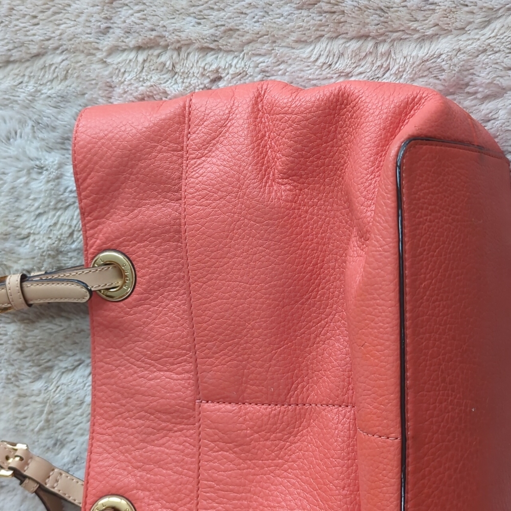Michael Kors Peachy Pink Pebbled Leather Shoulder Tote Bag Purse Many Pockets - Picture 10 of 16